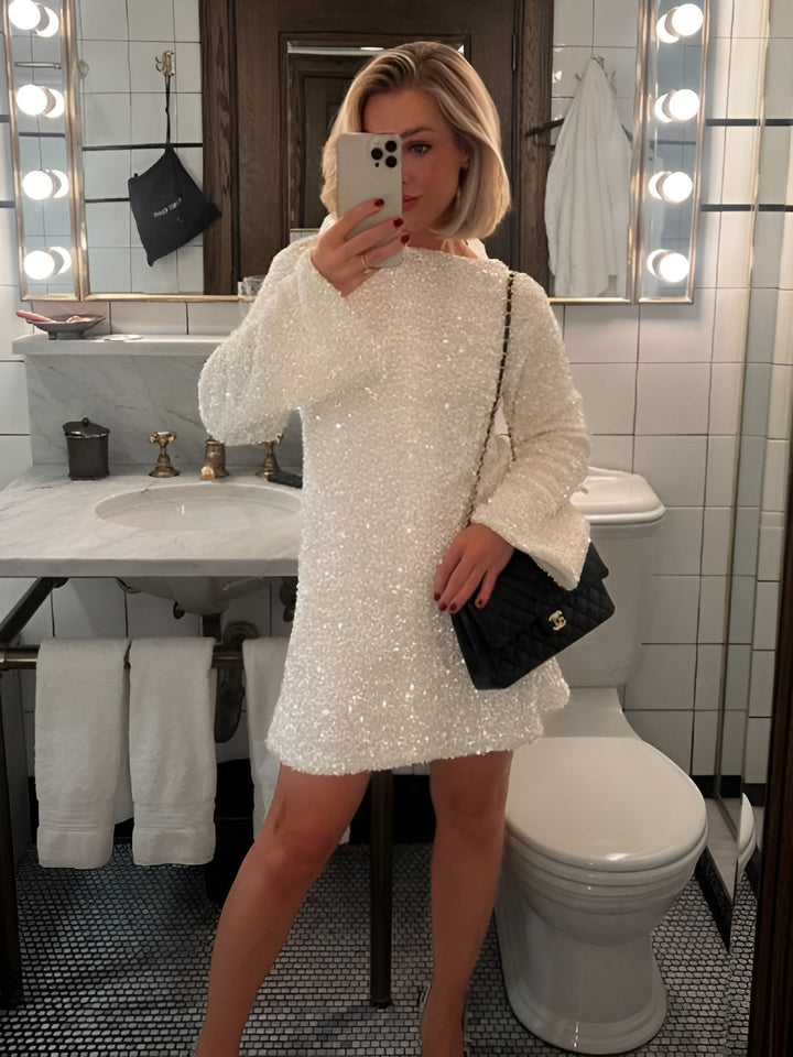 Inga - Glitrende Paljettkjole med rysjer